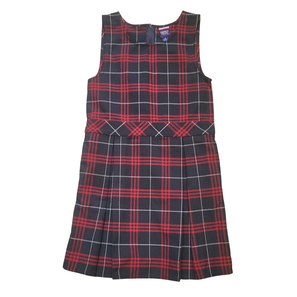 NWT French Toast Girls Red Blue Plaid Pleat Uniform Jumper Dress 12